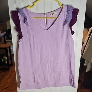 BiBi Lavender V-Neck Top with Contrast Ruffles